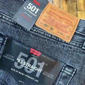 NWT LEVIS MENS 501 ‘93 STRAIGHT JEAN IN WASHED BLACK 34x32